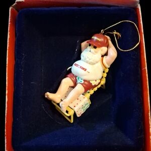 Vintage Russ Tis the Season Santa in a Beach Chair Christmas Ornament